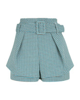 Maje blue tweed belted shorts